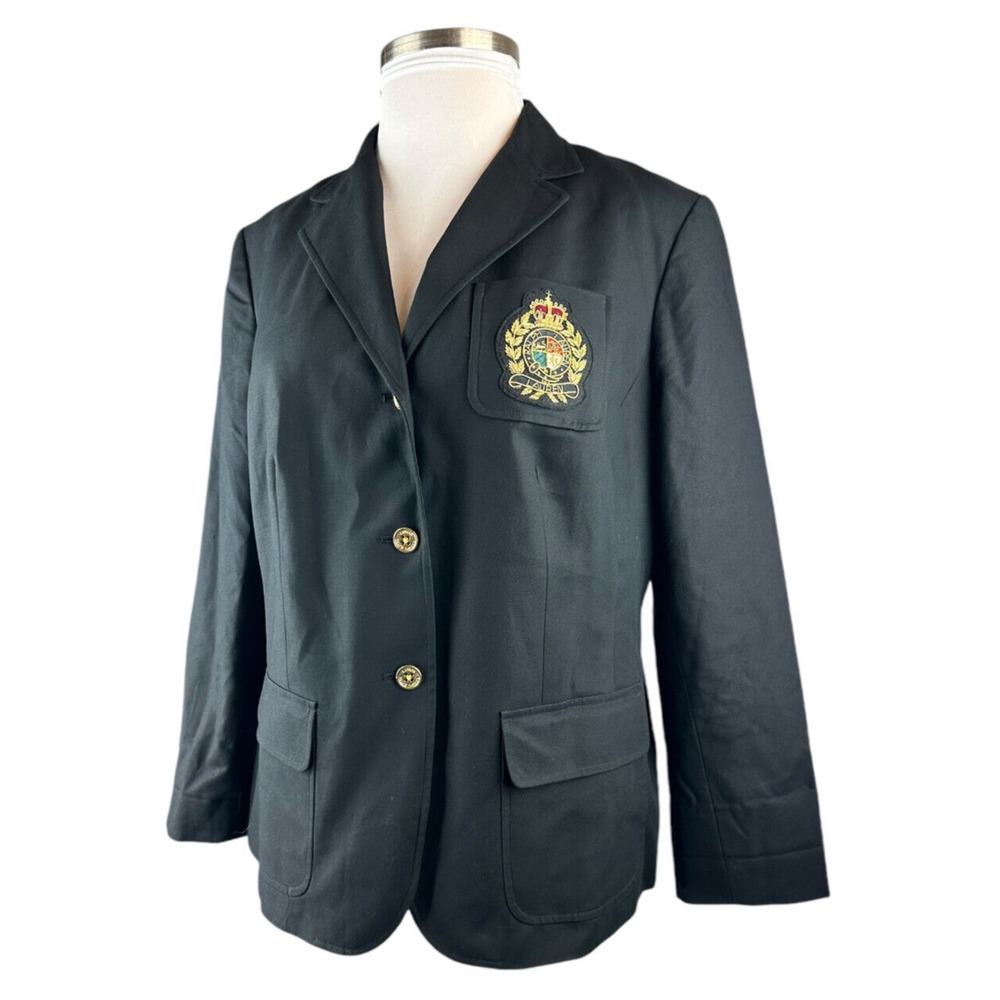 *Flawed Lauren Ralph Lauren Signature Patch Chest Crest Blazer Jacket Black 16W - Picture 4 of 16